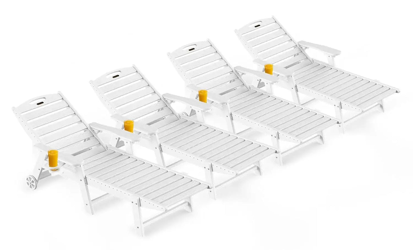 Outdoor Lounge Chair Set of 4, All Weather Patio Chaise Lounge Chairs for Outside, HDPE Chair with Rolling Wheels &, Customized