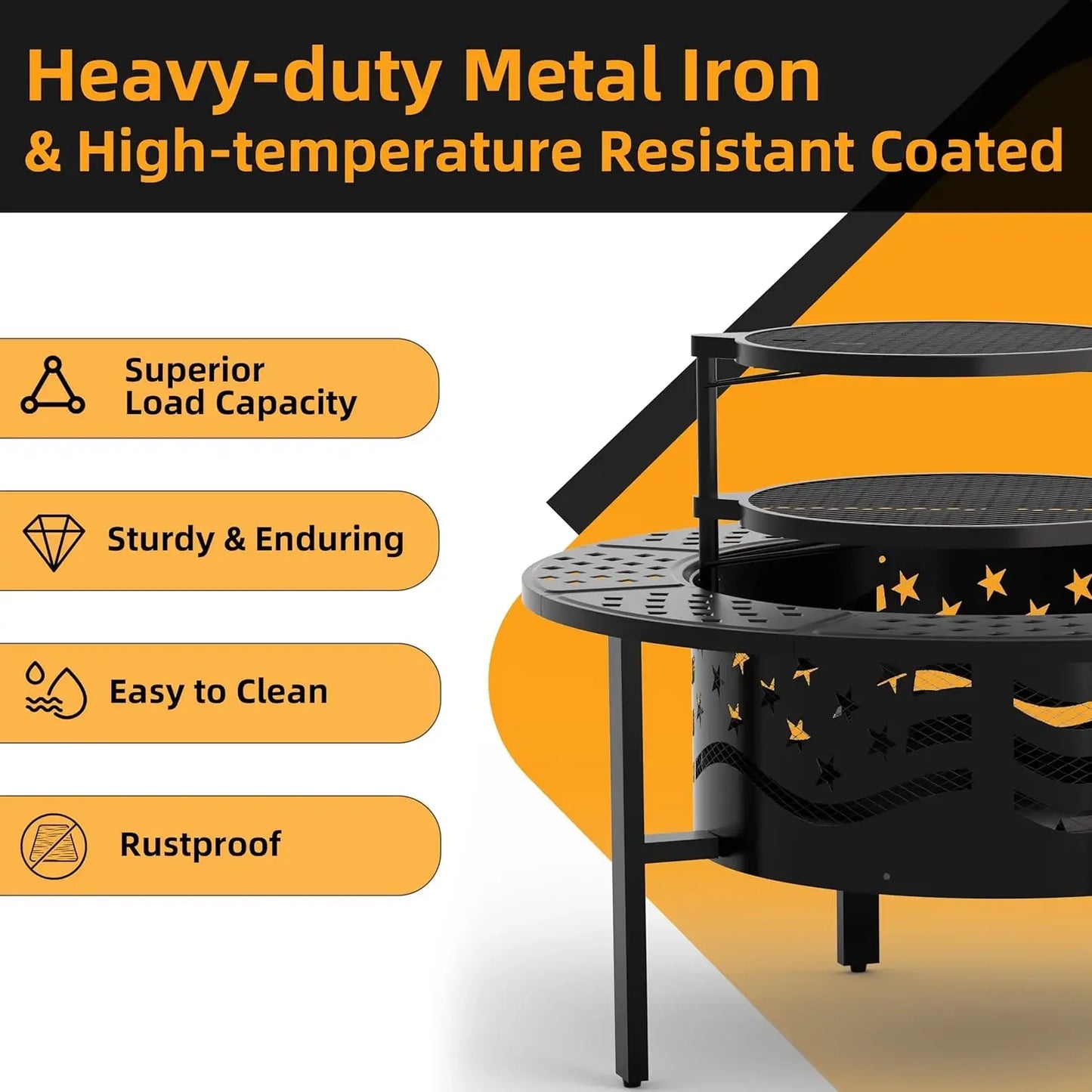 42" Outdoor Fire Pit with 2 Grills - Wood Burning Firepit for Outside with Cover & Poker, Heavy Duty Metal Fire Pit Large Round
