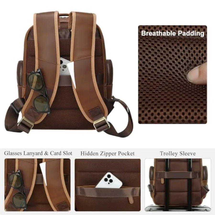 Men's Vintage Leather Backpack 15.6 Laptop Bag Large Capacity Business Travel Hiking Shoulder Daypacks Brown Premium Quality