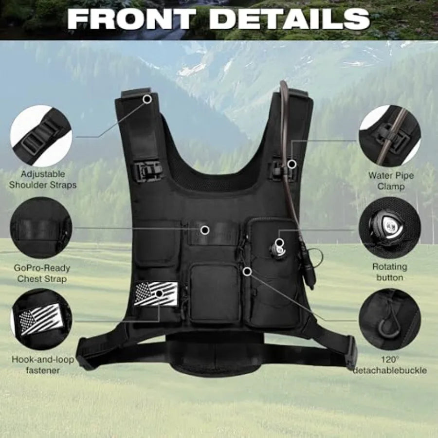 Hydration Backpack Vest Bag Lightweight Adjustable Pack with 2L Water Bladder Chest Bag for Hiking Cycling Hunting Climbing