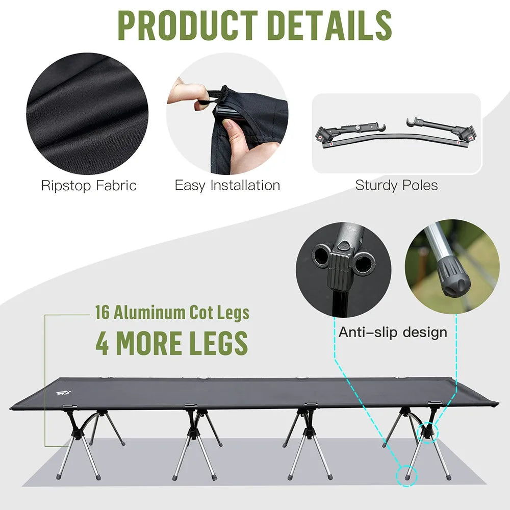 Night Cat Camping Cot Bed - Portable Folding Sleeping Cots for Adults 1-Person Outdoor Elevated Off-Ground Beds Easy Set-up Army Sleeping Bed