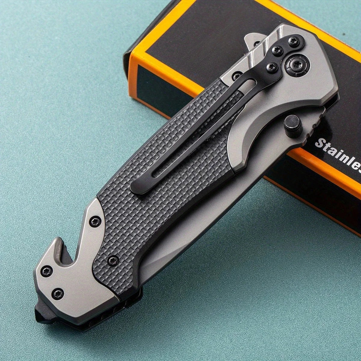 Portable Folding Knife - High-Hardness Stainless Steel Tanto Point Blade, Lightweight Ergonomic EDC Tool for Camping, Hiking
