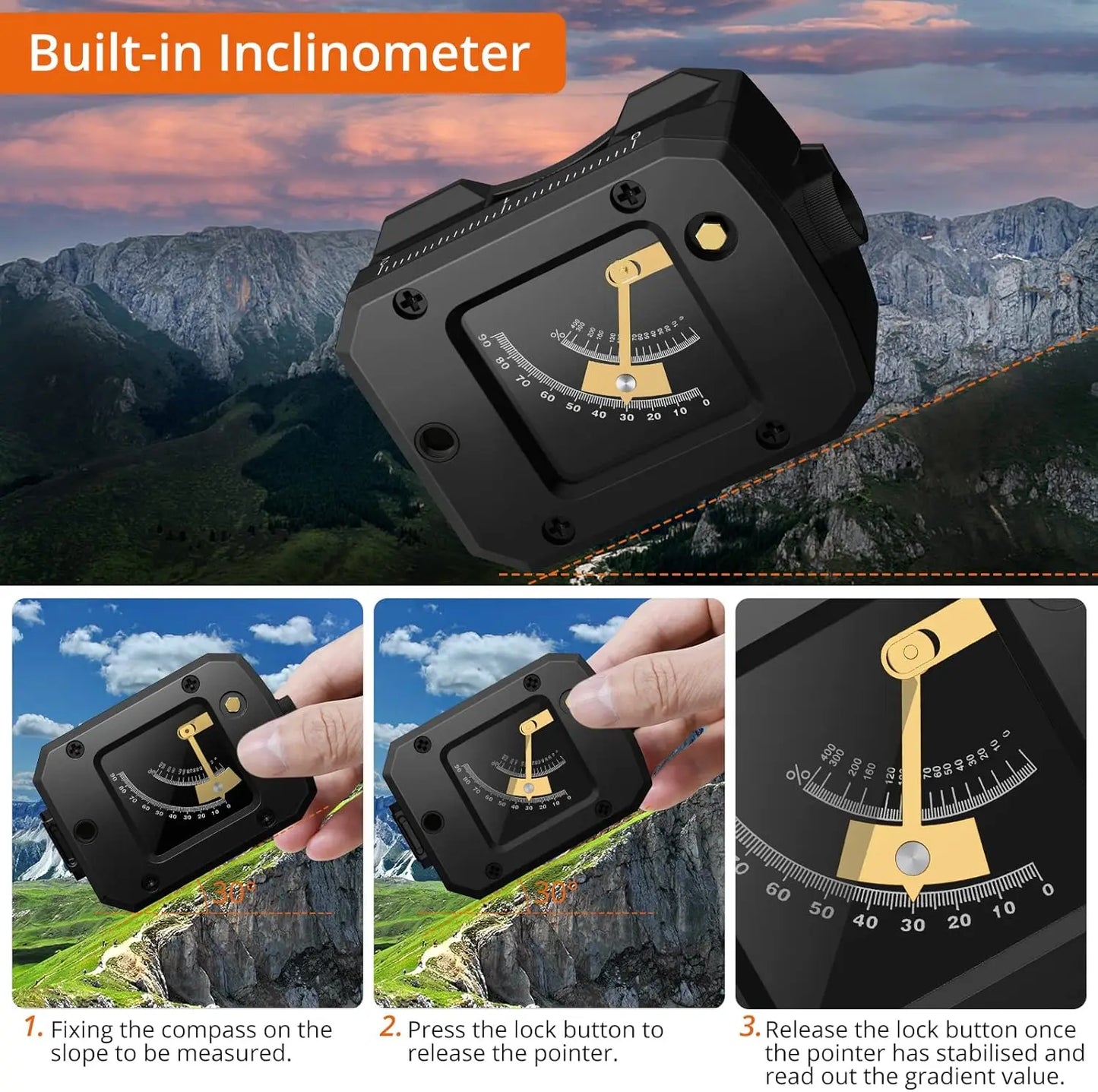 Professional Military Compass with Sighting Clinometer, IP54 Waterproof, Aluminum Alloy, Lightweight for Hiking Camping