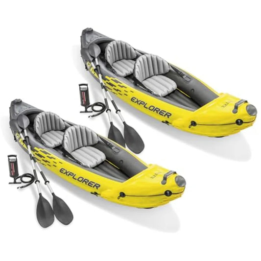 Inflatable Kayak Set For Outdoor Recreation, PVC Material, Blue And Gray, High-Output Pump And Adjustable Seats With Backrest