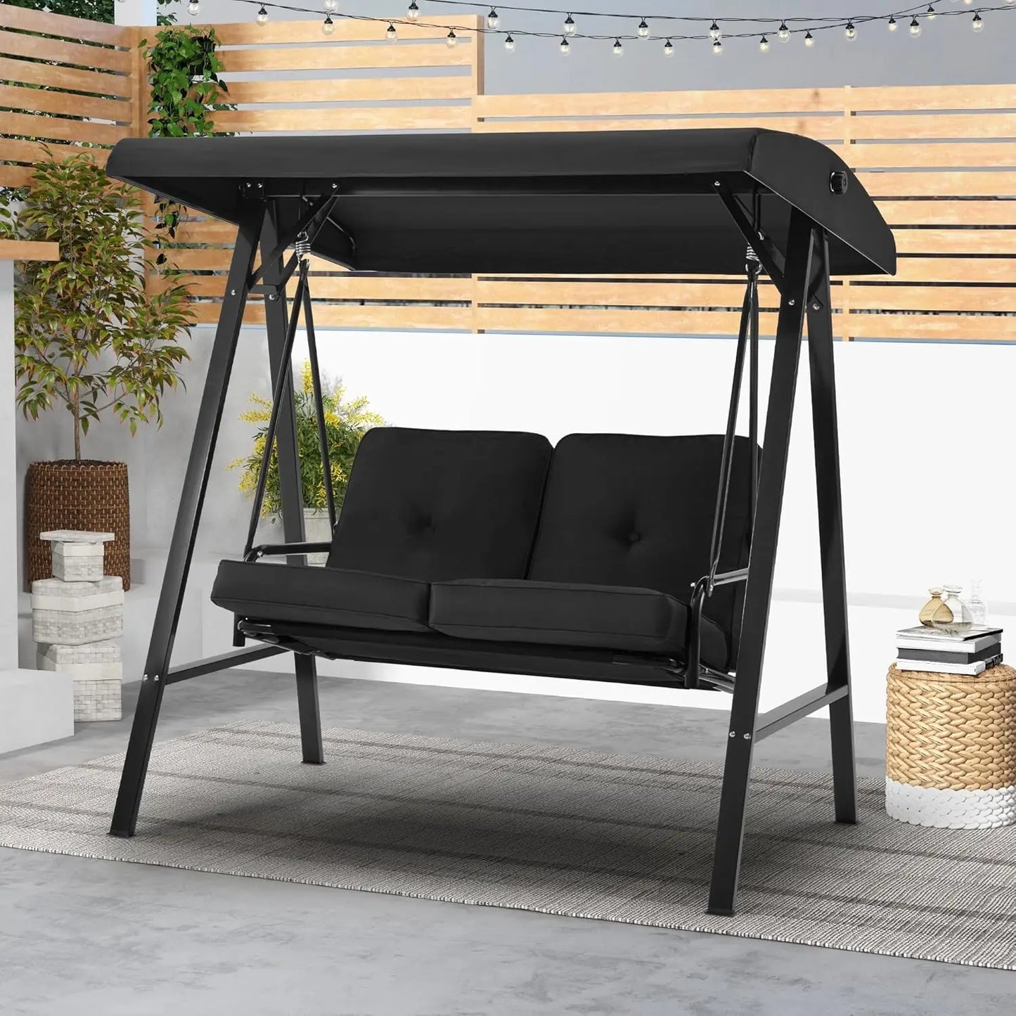 Outdoor Patio Swing Chair for Adults, 2-Seat Porch Swings with Adjustable Canopy, Outside Swing Bench with, Customized
