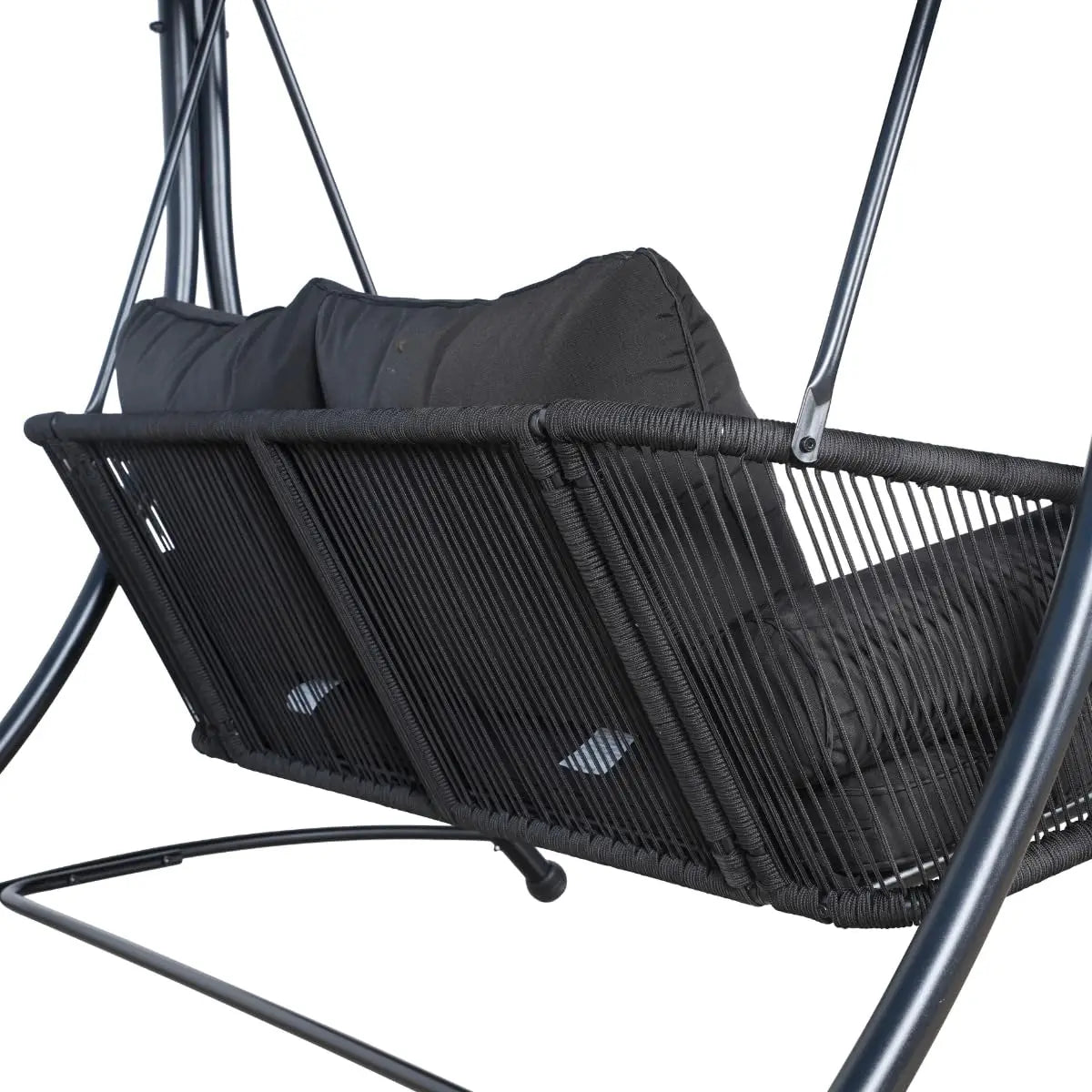 Ramona Premium Patio Swing with Canopy Stand - Black Outdoor Canopy Swing with Cushions, Customized