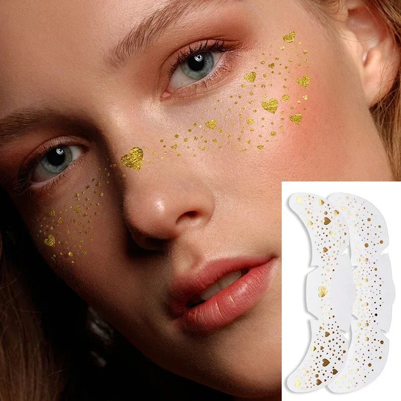 6 Sheets Hot Stamping Freckles Makeup Patches Glitter Gold Fake Freckles Temporary Tattoo Stickers for Dance Music Party Makeup