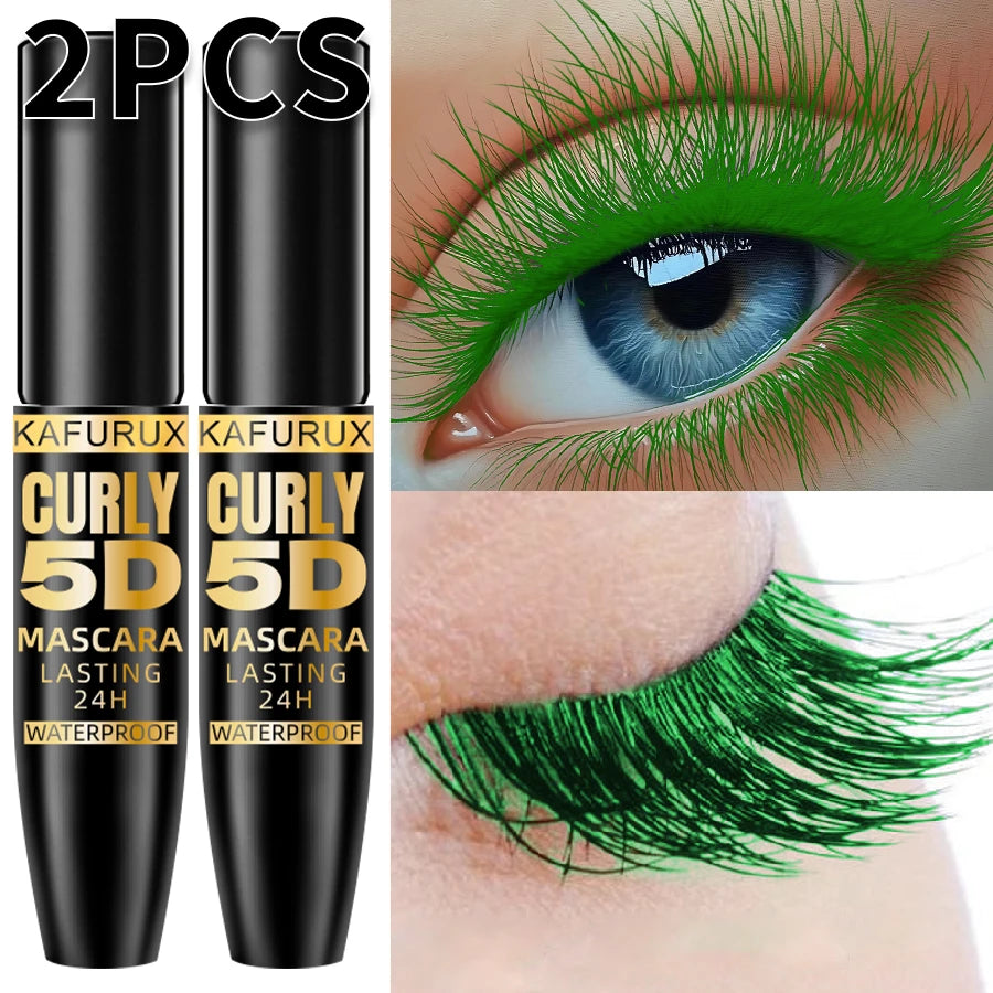 2pcs Colorful Slender Mascara Waterproof Fast Drying Curling Eyelashes Multi Color Lashes Makeup Long Lasting Blue Green Black White Cosmetic for Women Gifts