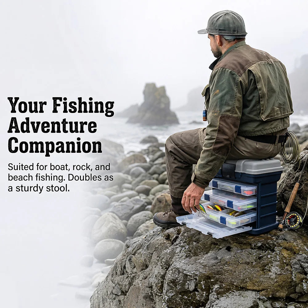YJ Fishing Tackle Box Kit with Fishing Pliers 4-Tier Multi-Functional Fishing Handheld Storage Box Adjustable Dividers Portable Fishing Tackle Lure Tool Box Arts Crafts