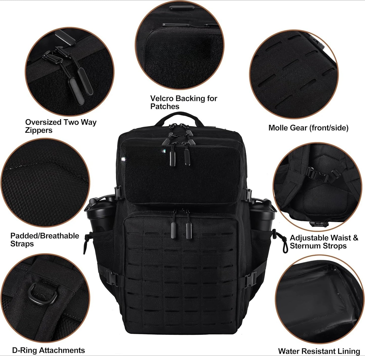 Tactical Military Backpack for Men 25L/45L Large Molle Army Assault Pack 3 Day Hiking Rucksack With Bottle Holder