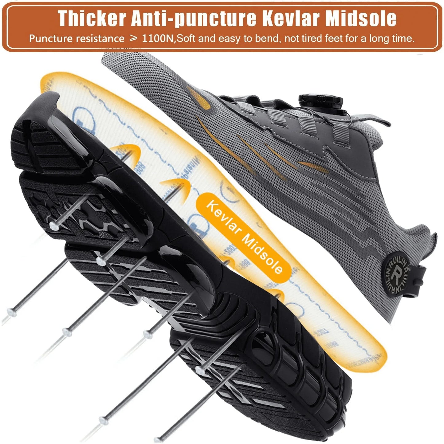 Indestructible Steel Toe Protective Safety Shoes Slip Resistant Abrasion Resistant Work Shoes Men Tough Comfortable Sneaker ﻿