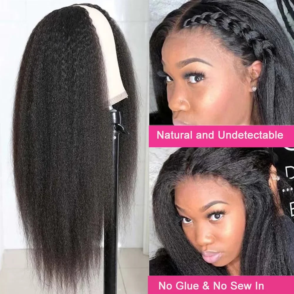Kinky Straight V Part Wigs Human Hair Brazilian Hair Wigs for Black Women Cosplay Halloween 220% Density Kinky Straight V Part Wig Full Machine Made Wig