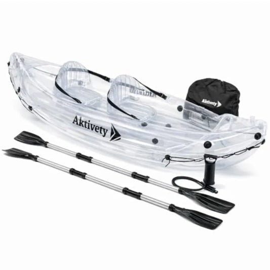 Clear Kayak Transparent 2-Seater Inflatable Tandem for Two Adults See-Through Style Complete Set with Adjustable Seats Pump Pad