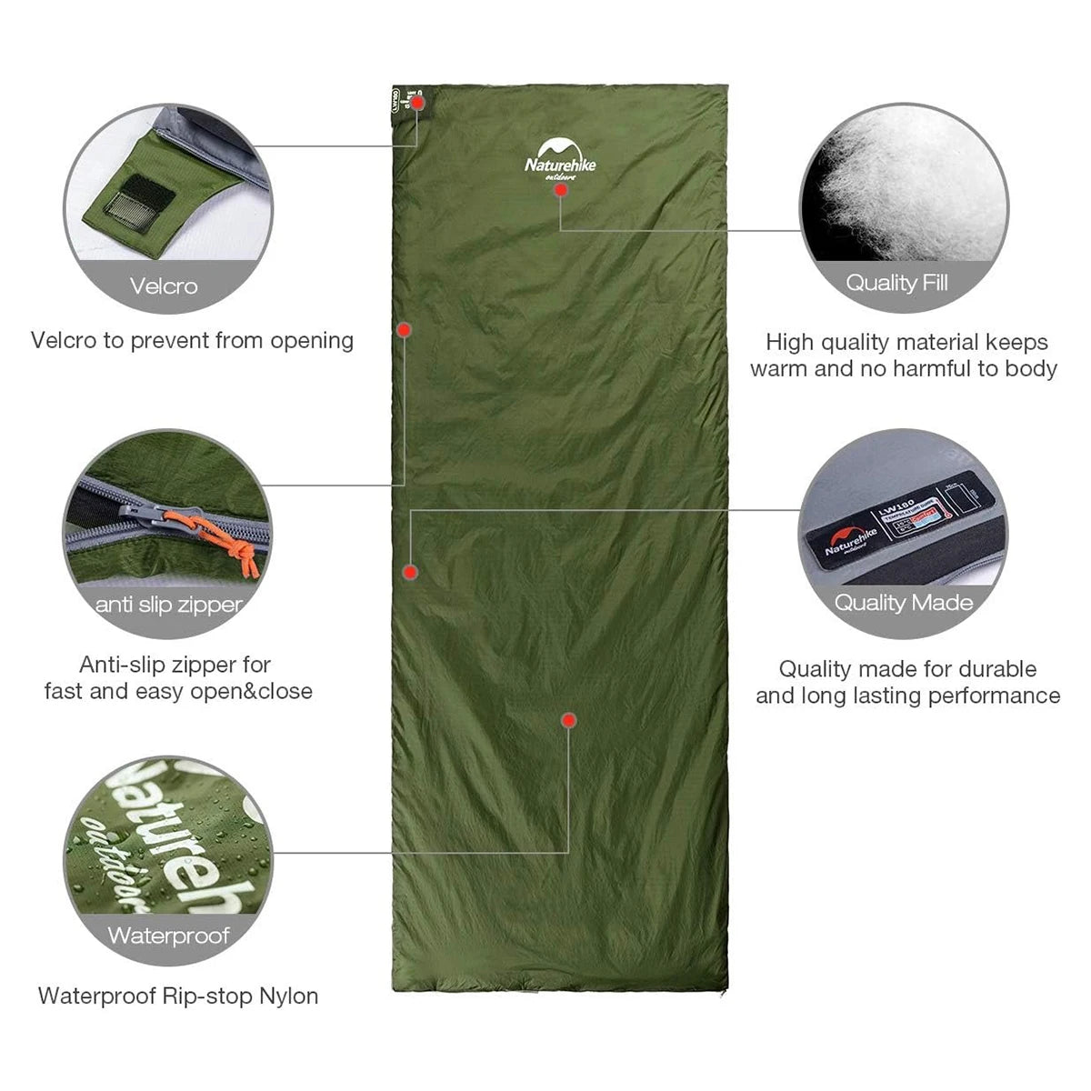 Naturehike Ultralight Sleeping Bag Large LW180 Envelope Backpacking Sleeping Bag Portable Waterproof Summer Camping Sleeping Bag