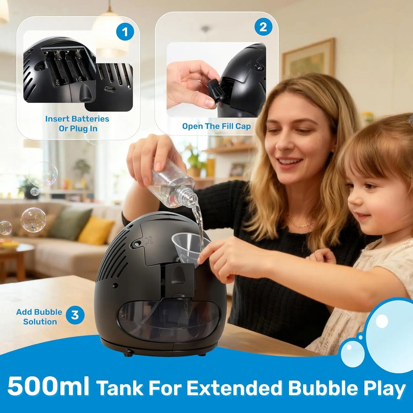 JOYFY Play-Act Bubble Machine Blower with Solutions for Wedding Summer Outdoor Indoor Toy Party Kids Birthday Gift