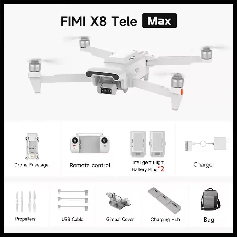 FIMI X8 Tele Max 4K Professional Drone Wide-Angle Tele Camera 30x Hybrid Zoom 3-axis Gimbal AI Super Night Video RC Quadcopter