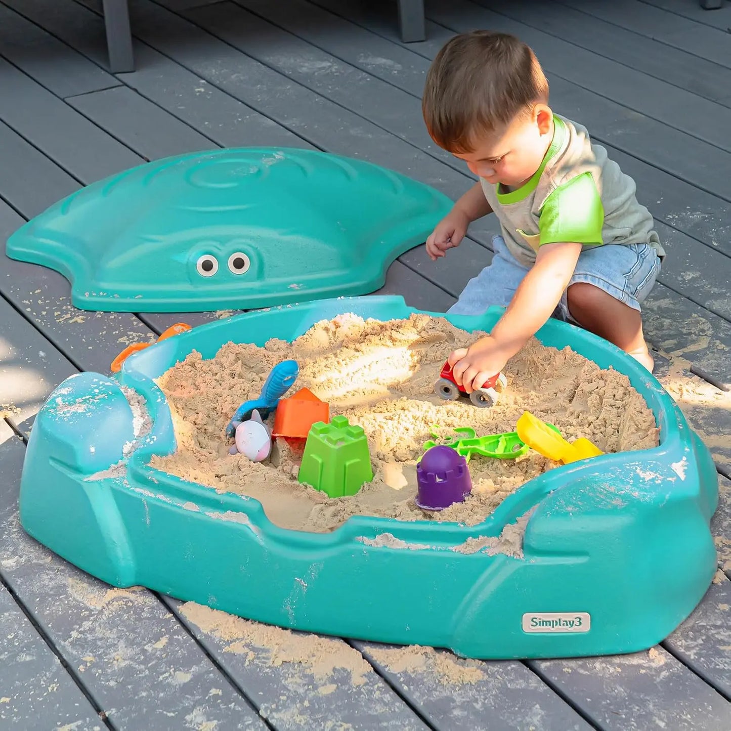 Coastal Crab Fully Assembled Sandbox for Kids, Toddler Outdoor Sand Box with Lid for Playground, Backyard, Ages 1.5 to 5 Years,
