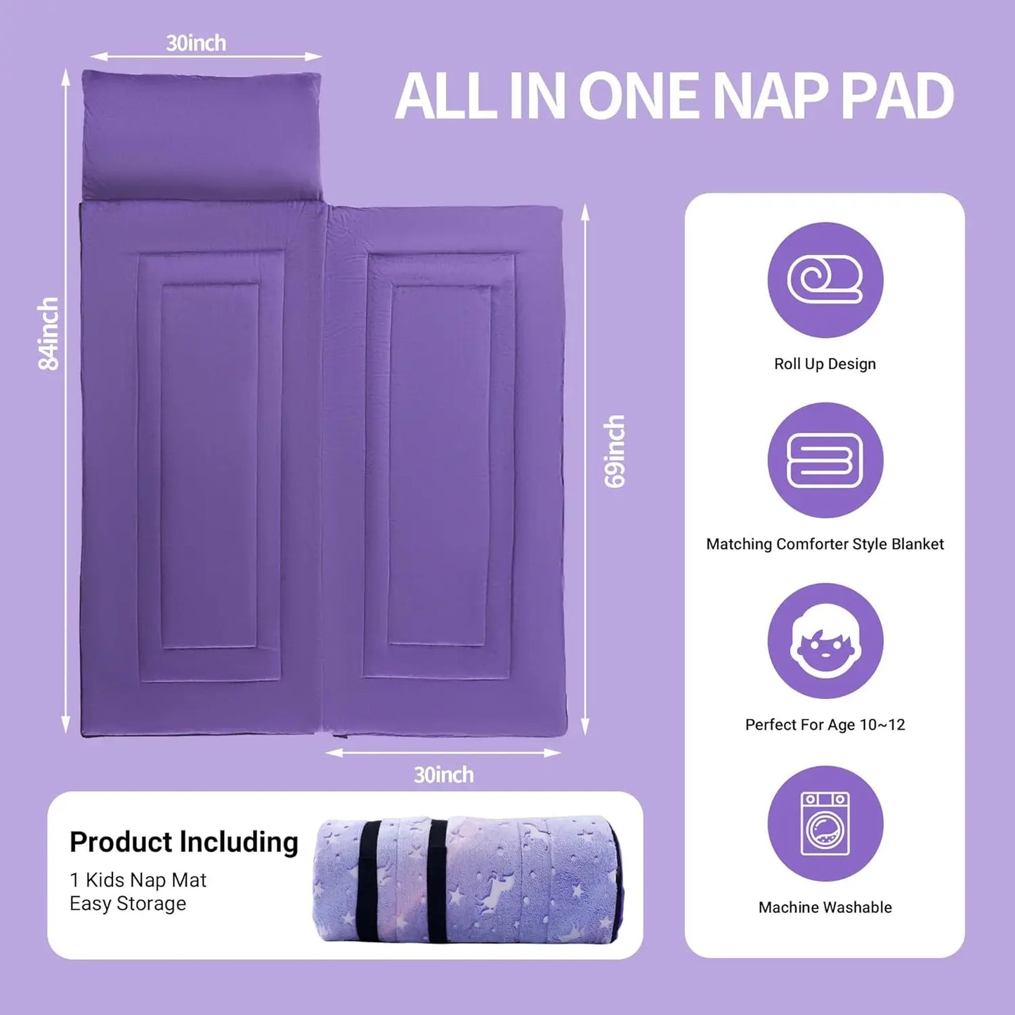 Glow in the Dark Kids Sleeping Bag for Ages 10-12, Soft Nap Mat with Pillow and Blanket for Daycare, School, Travel & Camping, Sleep Bag for Boys and Girls, Truck Theme
