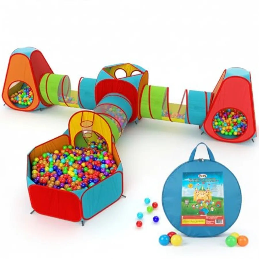 7pc Play Tent with 1 Big Ball Pit for Babies, 3 Play Tunnel for Toddlers, and 3 Pop Up Tents Playhouse Bundle, Indoor Outdoor P