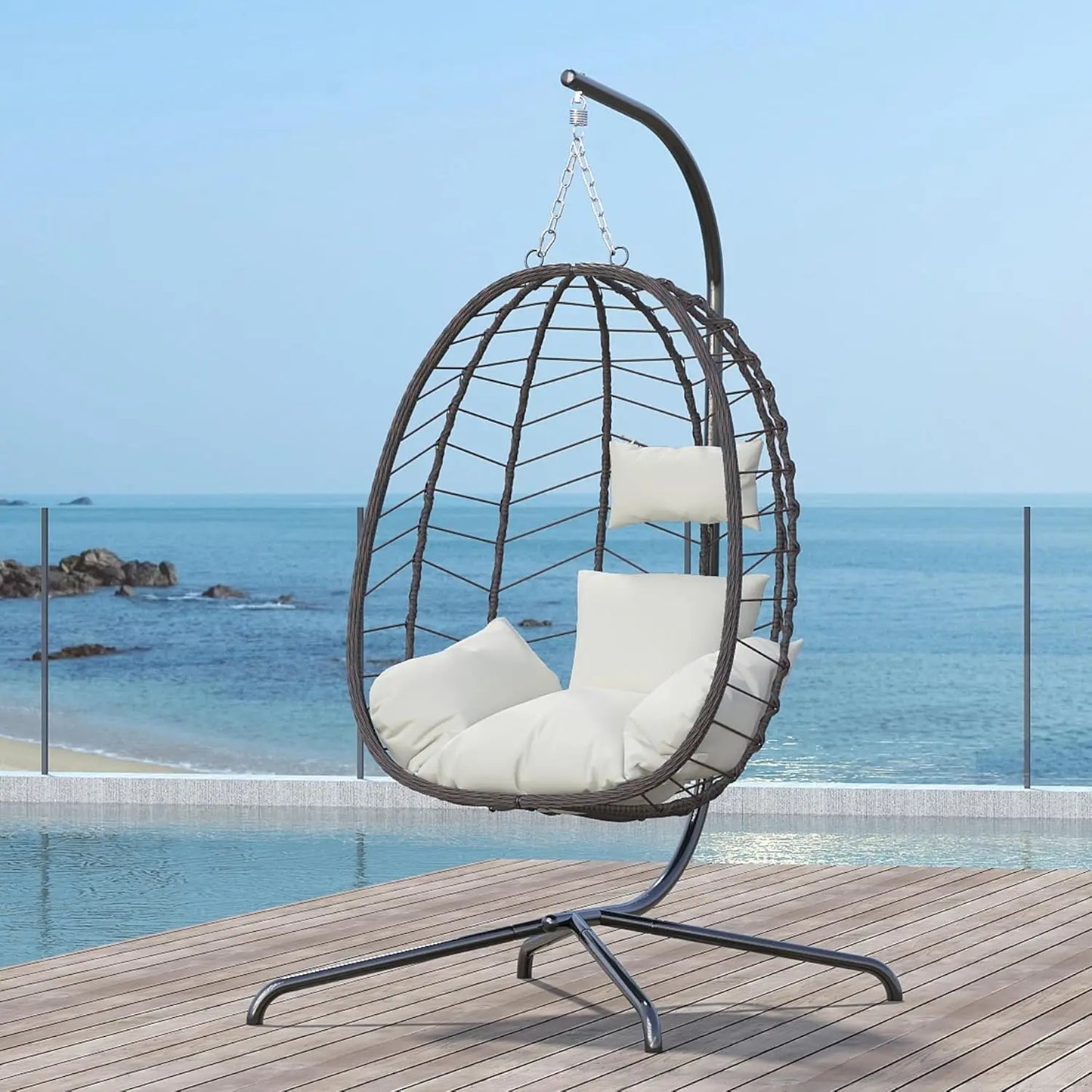 Egg Chair with Stand, Swinging Egg Chairs Outdoor Indoor, Hanging Basket Chair with Cushion, Patio Wicker, Customized