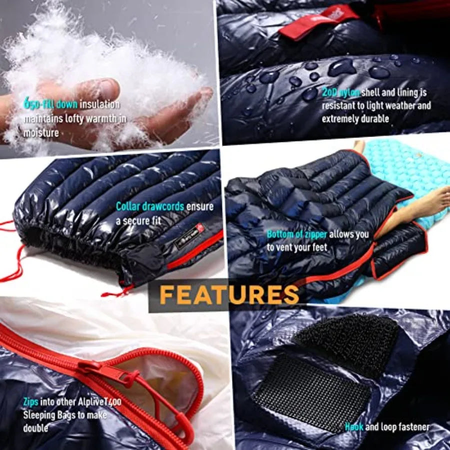 Ultralight Backpacking 32-50F Down Sleeping Bag - 27oz Ultra Compact 650 Fill Power Envelope Sleeping Bag for Hiking Camping