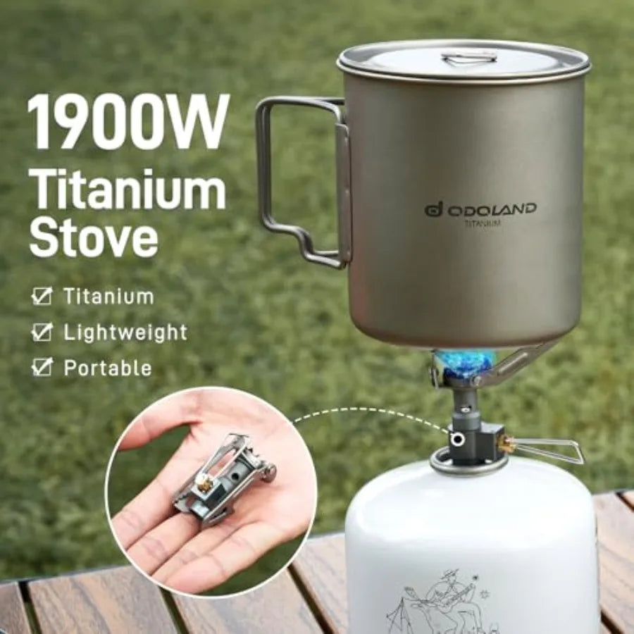 Titanium Camping Cookware 750ML Titanium Pot with Camping Stove and Spork Portable Pot for Backpacking Hiking Traveling and Pic