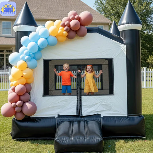 13x10ft Commercial Grade Black And White Bounce House for Party Rentals Halloween Inflatable Bouncy Castle for Kids Birthday
