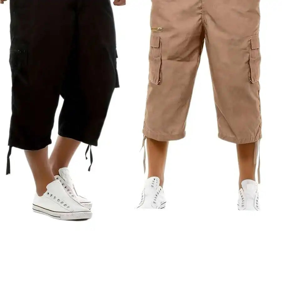 Plus Size Men'S 2pcs Tactical Outdoor Casual Sports Cargo Capri Pants