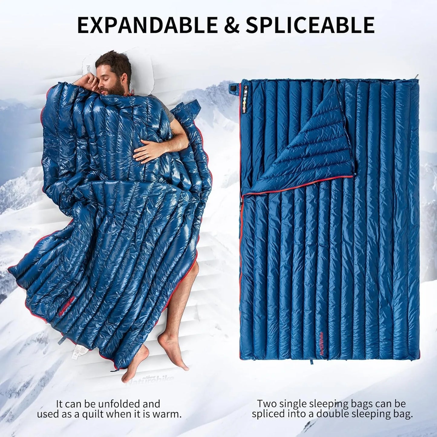 Naturehike Ultralight Backpacking Duck Down Sleeping Bag for Adults Warm Splicable Double Quilt 2 Person Sleeping Bags for Hiking Camping 3 Seasons