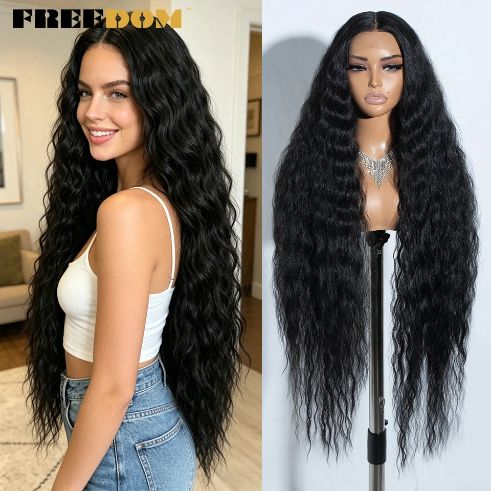 FREEDOM Synthetic Lace Front Wigs For Women 42" Long Curly Wig Deep Part Lace Wig Black Ginger Cosplay Wigs US Local Shipping