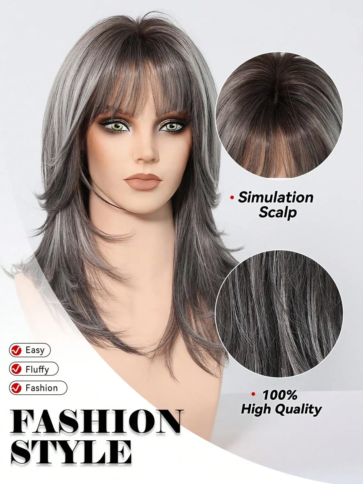 Halloween Wig TopShe Medium Length Wig Grey Curly Wig for Woman 18 inch Heat Resistant Silver Grey Synthetic Wig Layered Medium Long Shaggy Hair Wig osplay Costume Party Daily Wear Natural Ash Grey Salt and Pepper Hairpiece F