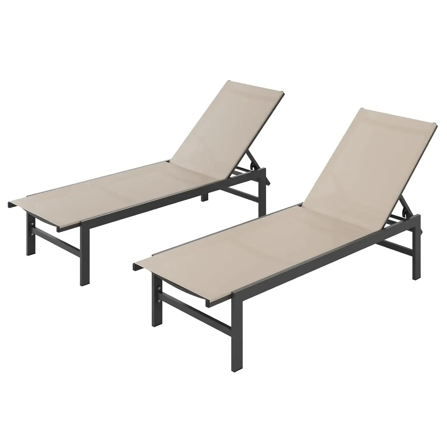 Set of 2 Outdoor Lounge Chairs Aluminum Patio Chaise Lounge with 5-Position Recliner, Pool Lounge Chairs, Customized