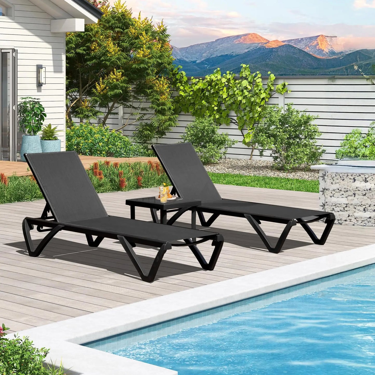 Outdoor Rattan Daybed with 2 Side Tables, Multifunctional Wicker Patio Sofa, Sunbed Wicker Furniture Chaise Lounge Chair