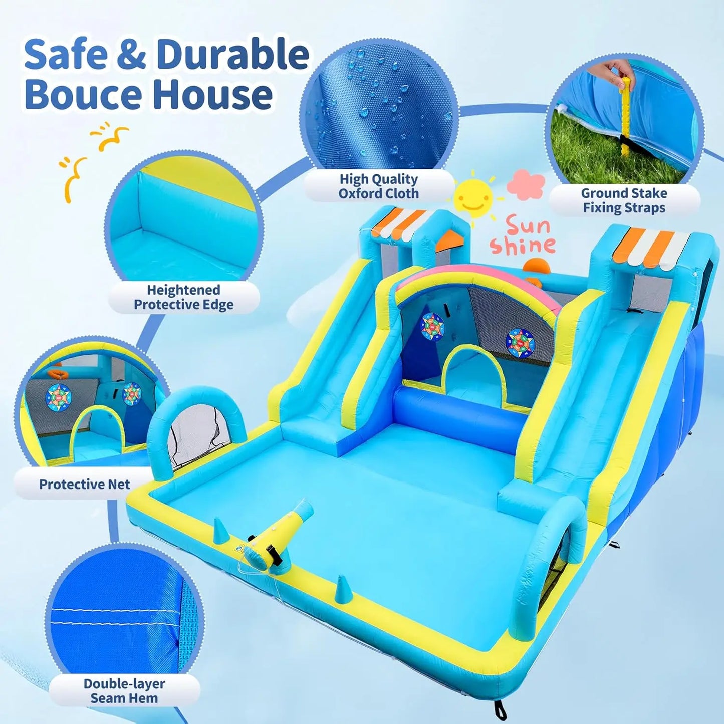 Double Water Slide Inflatable Bounce House for Kids,Premium Oxford Bouncy Castle with Blower,Play Center for Backyard Family Fun