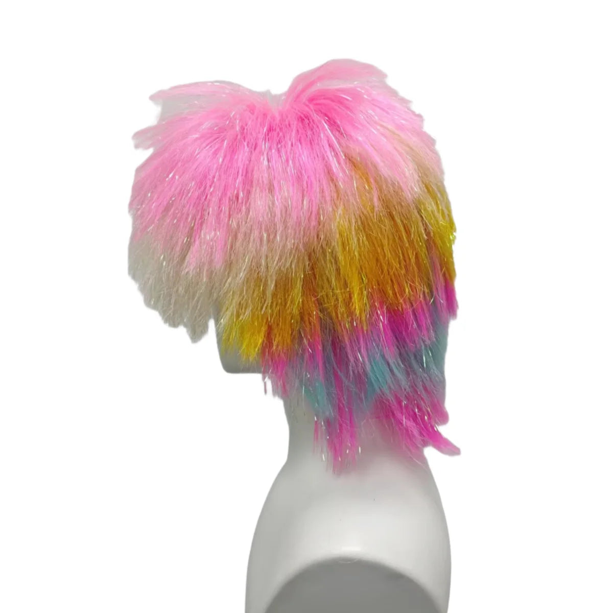 Rainbow Mohawk Wig Synthetic Short Spiky Punk Tinsel Glitter Ombre Costume Wig Halloween Cosplay Party Carnival 80s Rock