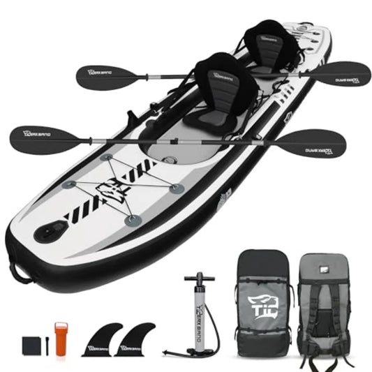 12'8 Inflatable Tandem Kayak for Fishing Touring 2 Seats Adjustable Paddle Blue Durable Material Ideal for Family Adventures