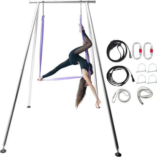 Adjustable Height Aerial Yoga and Hammock Stand with 18ft Silk, 550lbs Capacity
