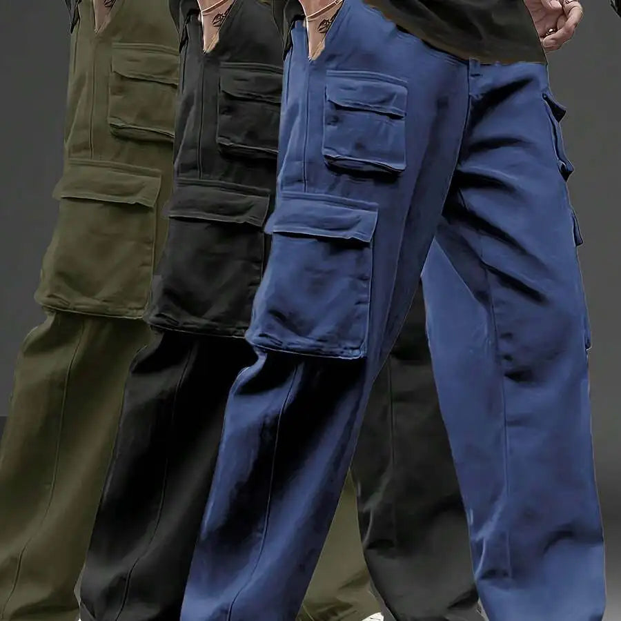 3pcs Men's Multi-Pocket Cargo Pants: Features A  Loose Fit And Durable Design, Making Them Versatile Casual Work Pants Perfect