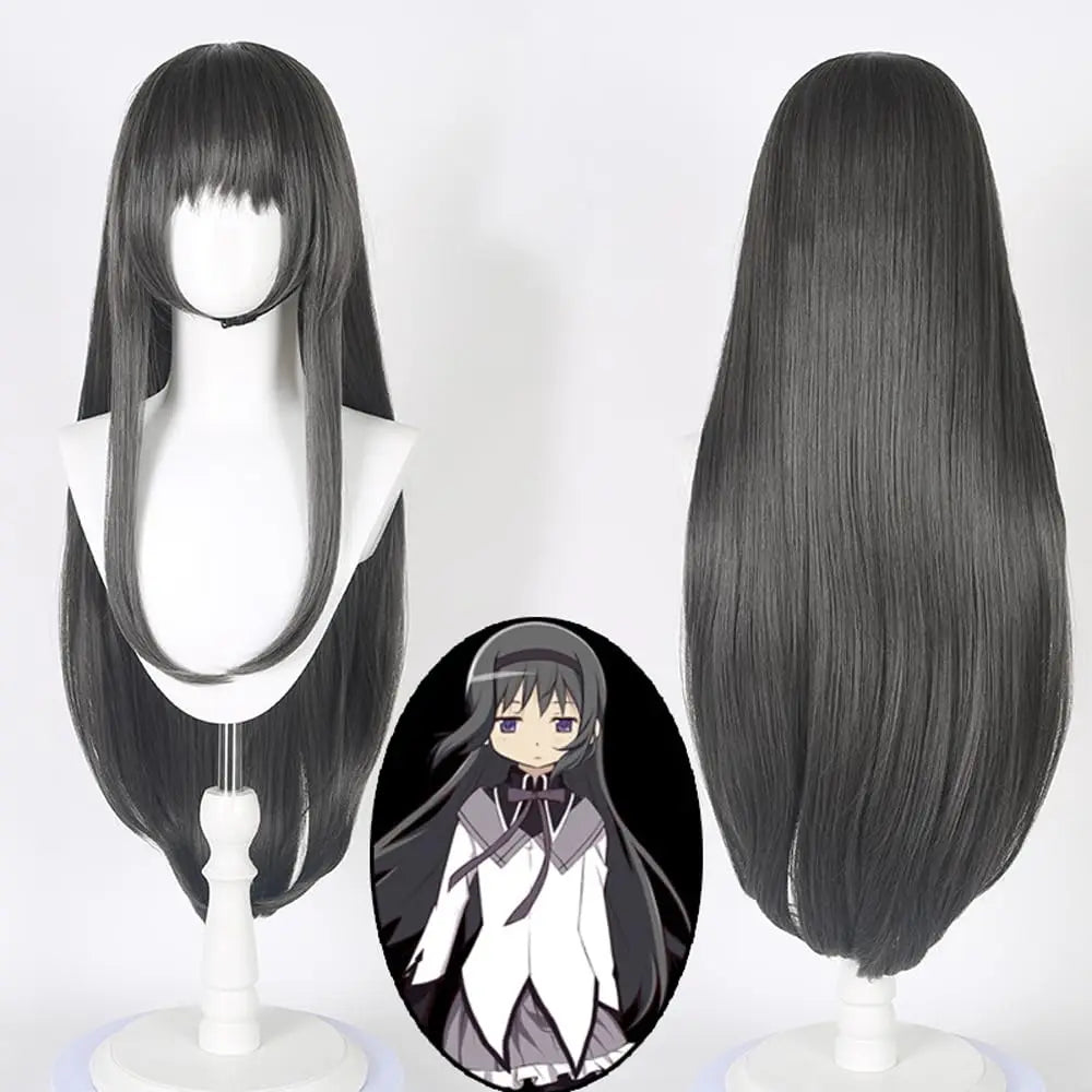 Anime Homura Akemi Wig for Cosplay Costume Wig Halloween Synthetic Long Dark Grey Straight Wigs Hair Anime Party Wigs