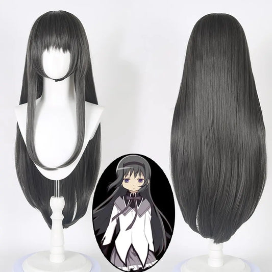 Anime Homura Akemi Wig for Cosplay Costume Wig Halloween Synthetic Long Dark Grey Straight Wigs Hair Anime Party Wigs
