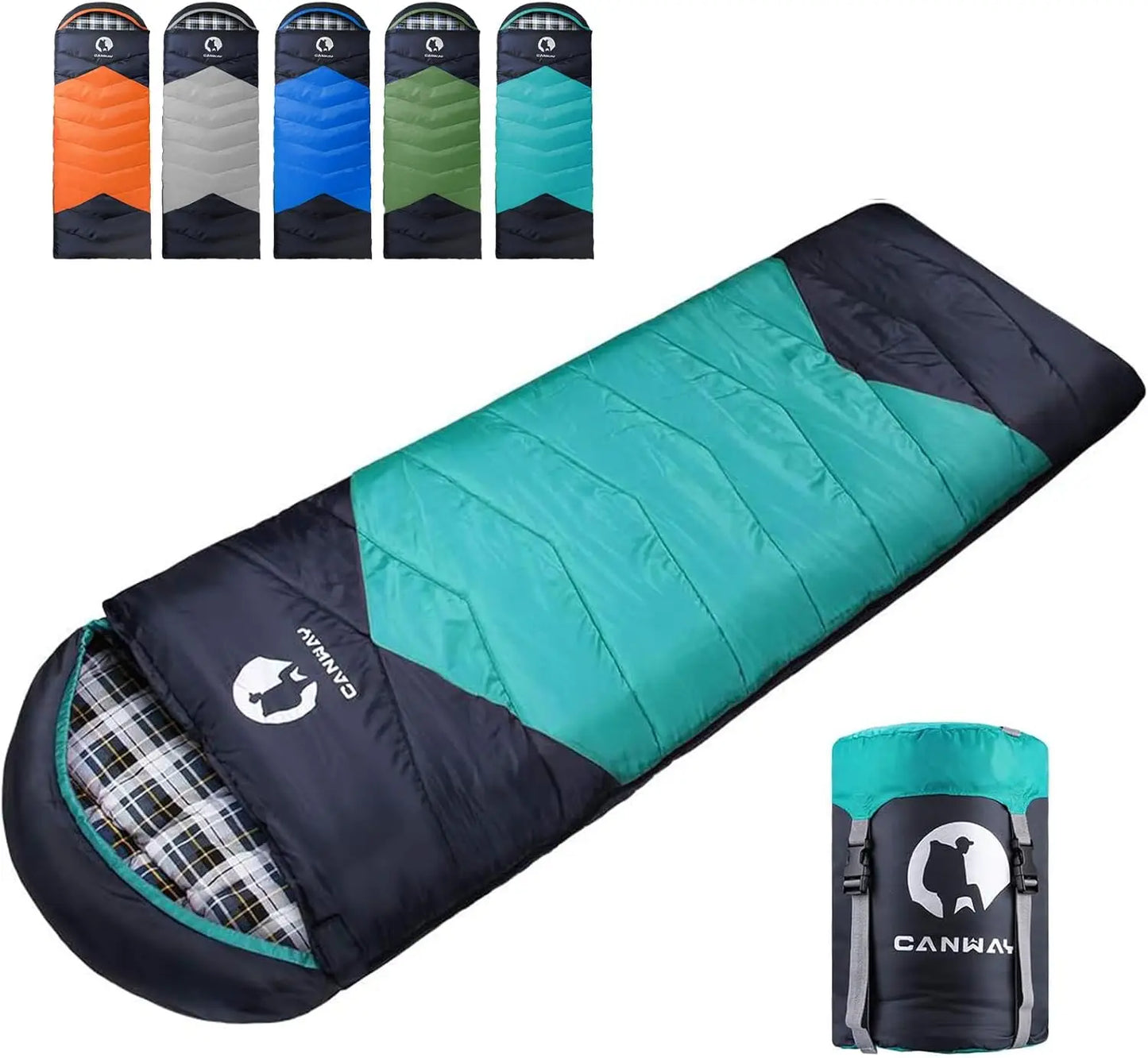 Flannel Sleeping Bag for Adults Kids, Camping Backpacking in Cold & Warm Weather with Compression Sack
