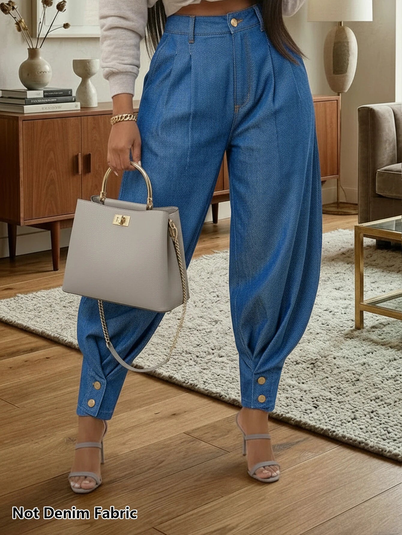 Women High Waist Pleated Harem Pants Button Cuff Ankle Length Loose Trousers For Daily Street Casual Occasion