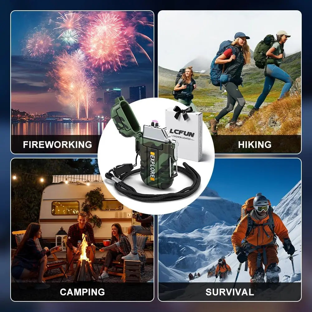 USB-C Rechargeable Plasma Lighter, Windproof Waterproof Flameless Arc for Camping Hiking Survival Gear Gifts