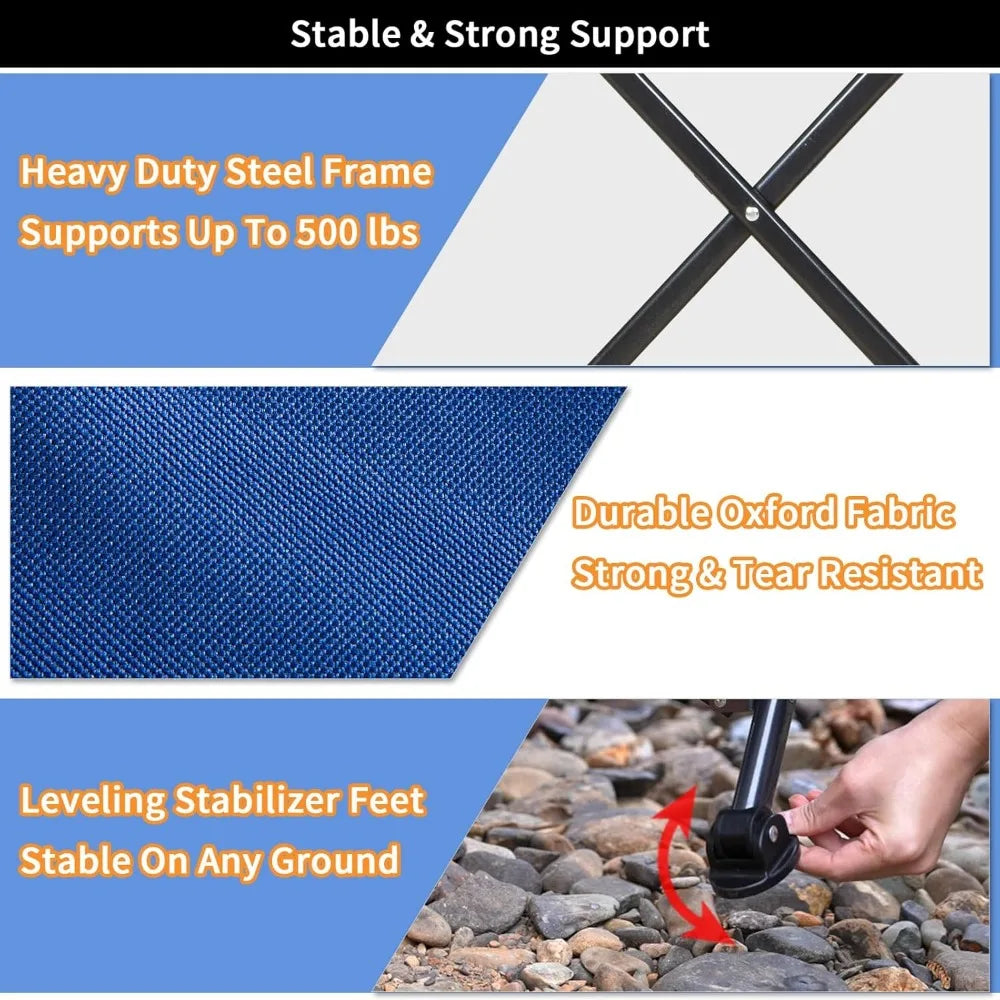 500LBS Oversized Folding Camping Chairs 2 Pack Hard Armrest Wide Seat Cup Holder Side Pocket Beach Sports, Custom