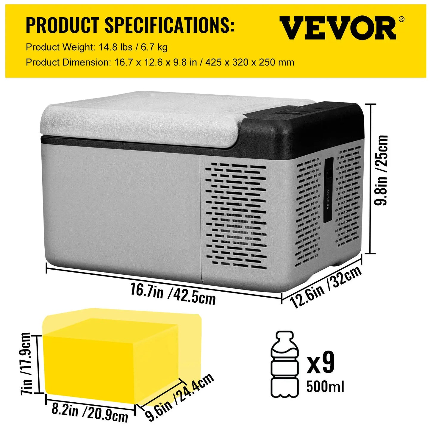 SucceBuy 9L 15L Car Refrigerator Portable Compressor Fridge Freezer Cooler DC 110-240V AC for RV Travelling Camping Fishing