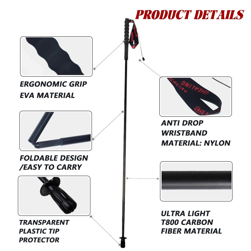 Local+ 2PCs Carbon Fiber Foldable 5-Sections Ultra-Light 110g Trekking Poles Walking Cane, 110/120/130cm Fixed Length Hiking Sticks for Outdoor Camping, City Running, Travel, Men Women Lightweight Portable Gear Caron Fiber Bl