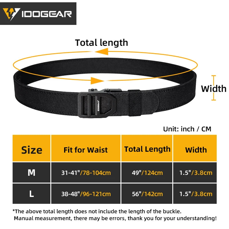 IDOGEAR Tactical 1.5" Belt Metal Buckle Adjustable IPSC USPSA IDPA Belt Rigid Heavy Duty Sturdy Ratchet Nylon Belt 3434