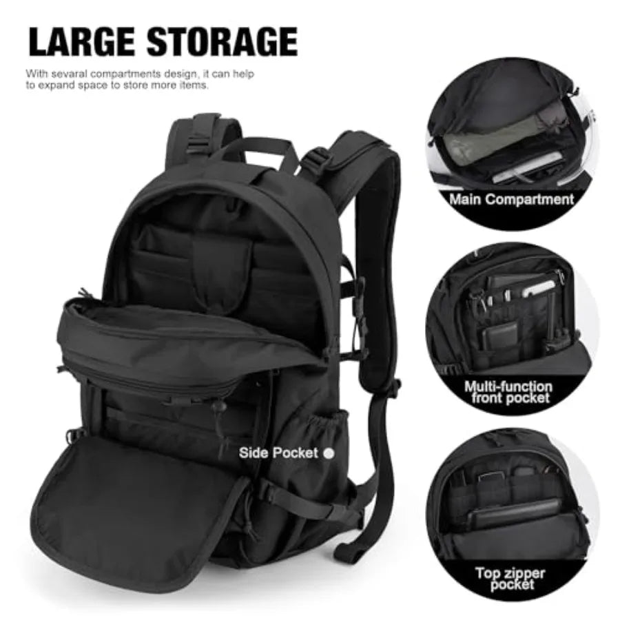 Small Military Tactical Backpack for Men 25L Molle Cordura Backpack for Hiking Camping Rucking Black Durable Lightweight