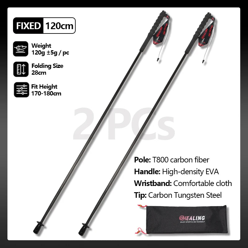 Local+ 2PCs Carbon Fiber Foldable 5-Sections Ultra-Light 110g Trekking Poles Walking Cane, 110/120/130cm Fixed Length Hiking Sticks for Outdoor Camping, City Running, Travel, Men Women Lightweight Portable Gear Caron Fiber Bl