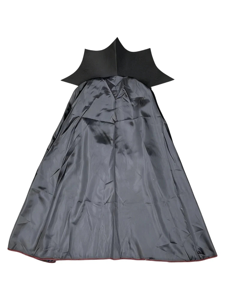 Boys gothic vampire full costume with pointed collar cloak, ornamental vest and matching pants, ideal for Halloween horror theme role play and carnival dressing up